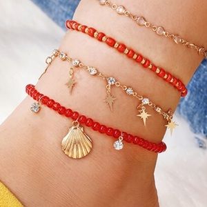 🎉 New Red & Gold Crystal Ankle Bracelet Set